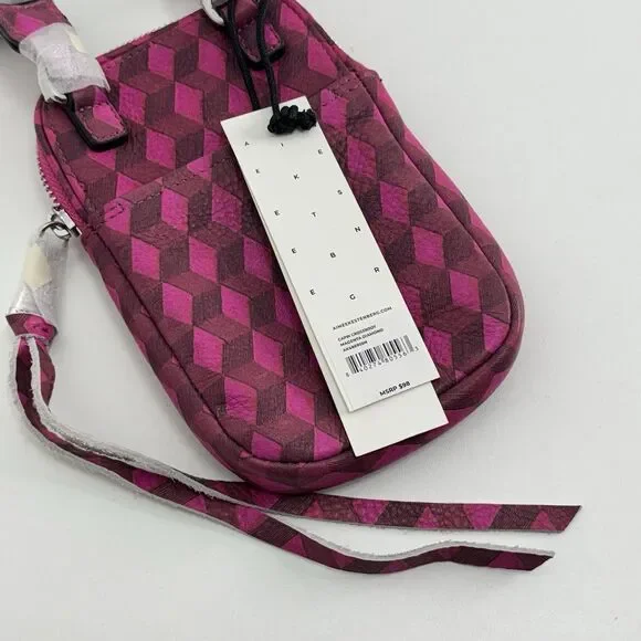 Aimee Kestenberg Leather Phone Crossbody Bag  Soft Capri Magenta Diamond Tassel - Picture 2 of 10